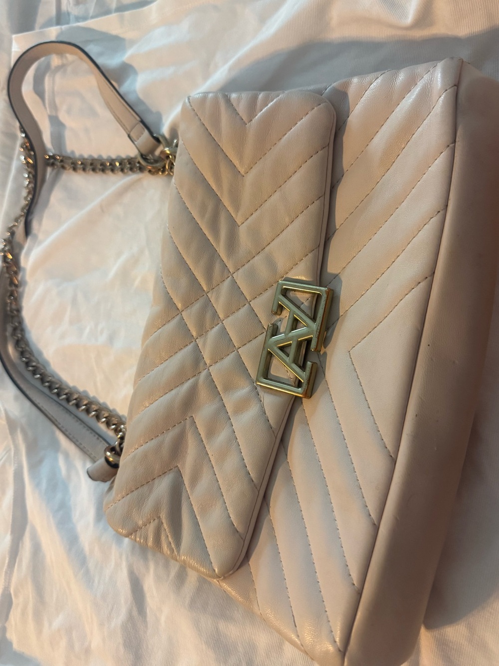 Aldo Cream Quilted Chain Shoulder Bag